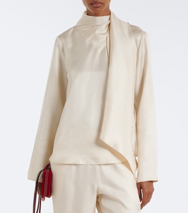LOULOU DE SAISON Gala draped scarf-detail silk twill top