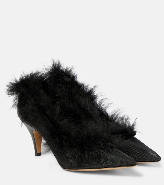 KHAITE River shearling-trimmed mesh pumps