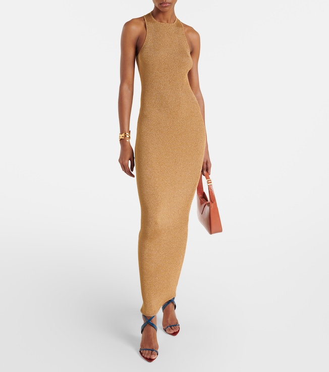 Saint Laurent Ribbed-knit lamé maxi dress