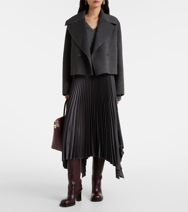 JOSEPH Ade asymmetric plissé midi skirt