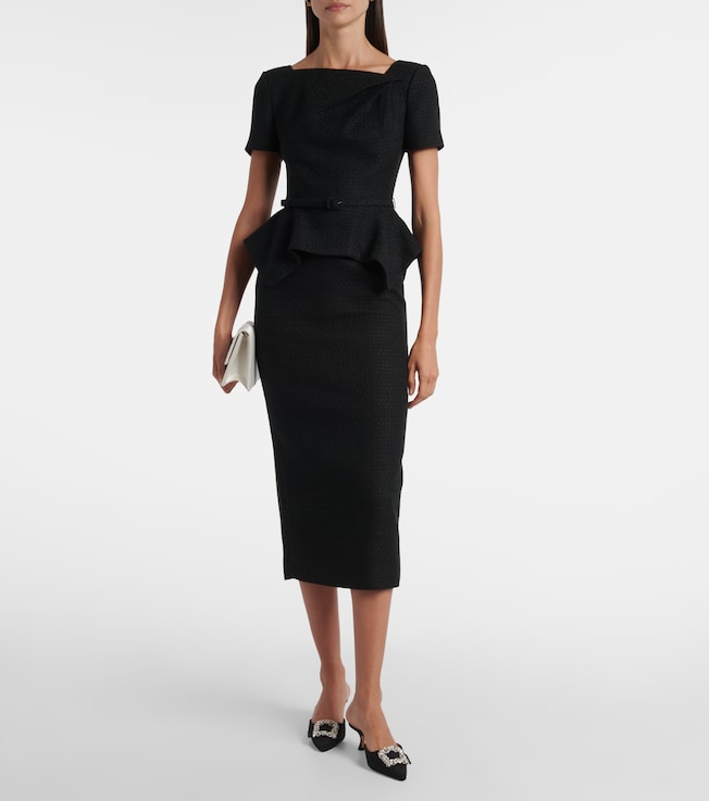 Roland Mouret Belted peplum bouclé midi dress