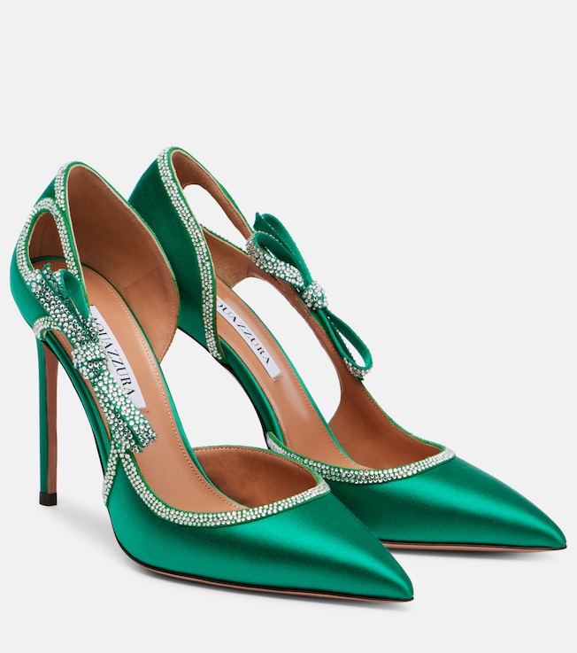 AQUAZZURA Soave Crystal 105 bow-detail satin pumps
