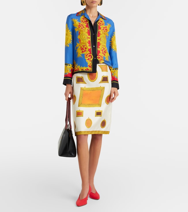 Versace Printed silk twill pencil skirt