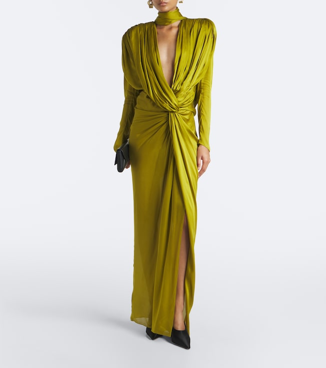 Balmain Draped silk satin maxi dress