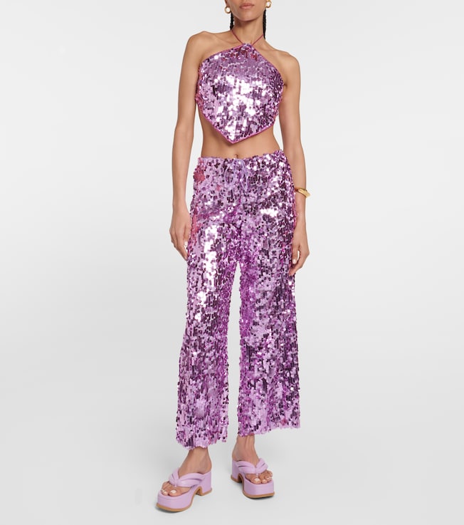 Oséree Sequined halterneck crop top