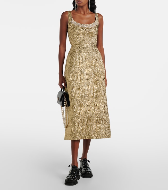 Simone Rocha Embellished metallic-effect cloqué midi dress