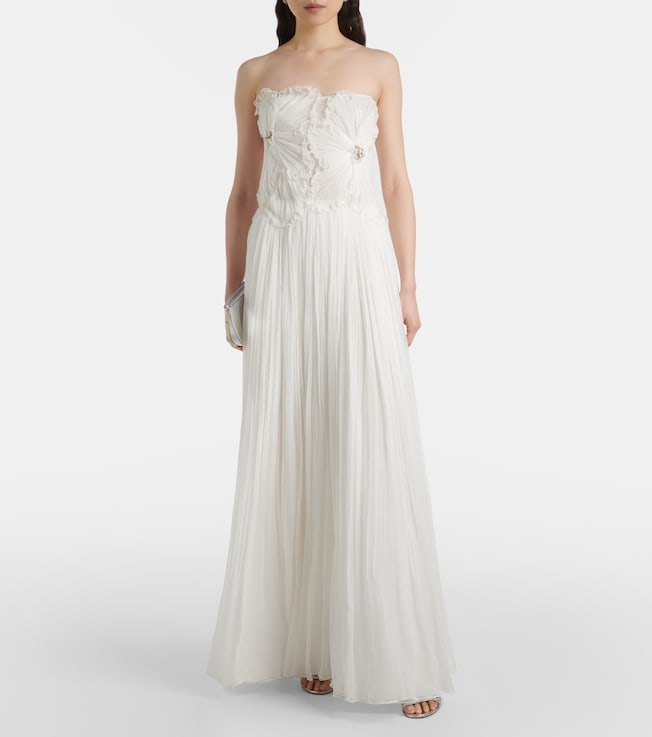 Costarellos Adamaris embellished floral strapless gown