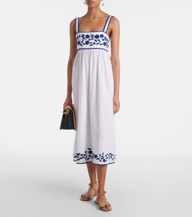 Juliet Dunn - Embroidered cotton and linen midi dress