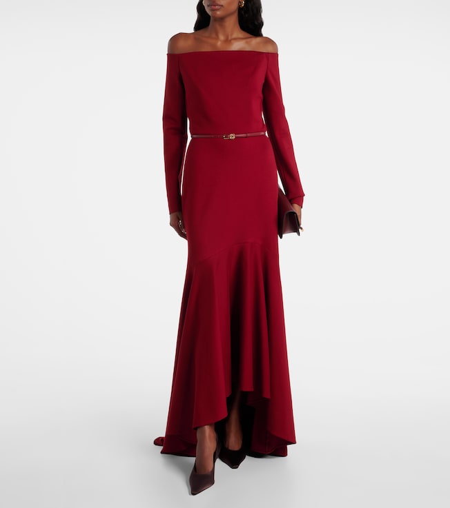 Elie Saab Belted off-shoulder jersey gown
