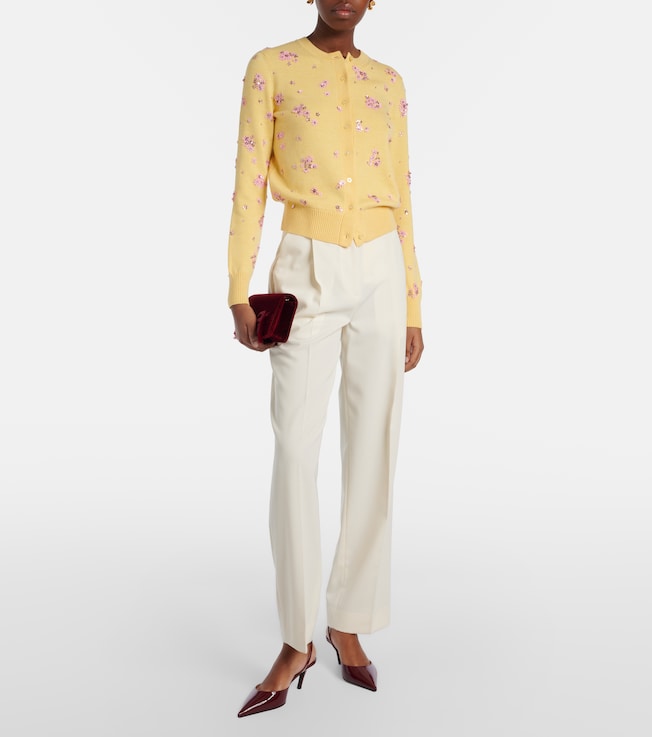 Oscar de la Renta Crystal Cluster virgin wool cardigan