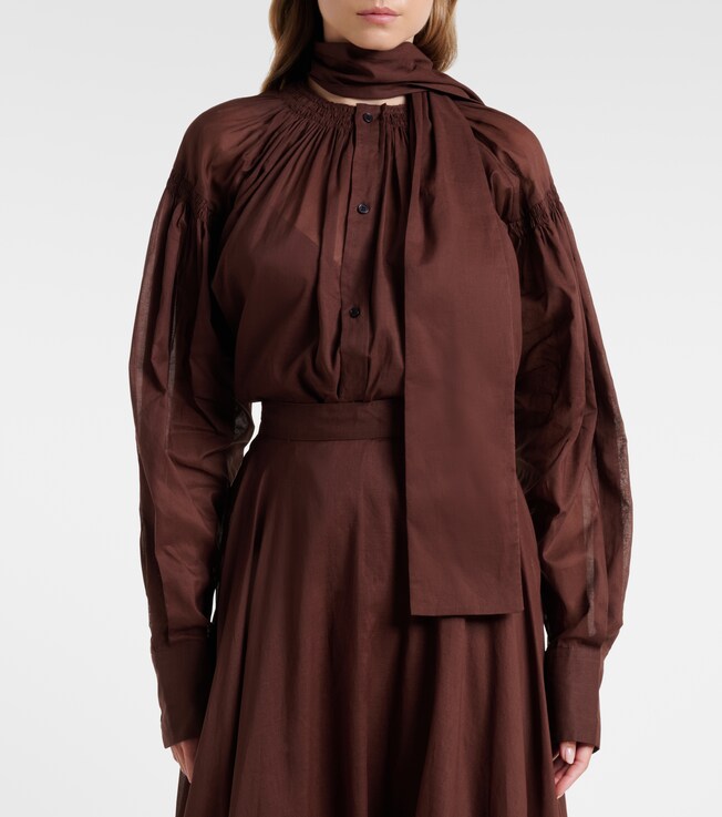Plan C Tie-neck cotton blouse