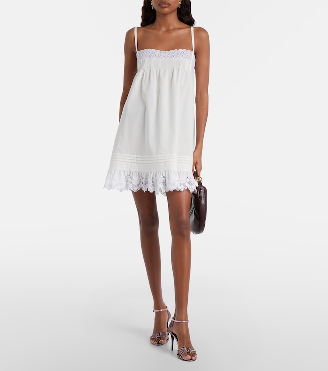 Saint Laurent Lace-trimmed cotton slip dress