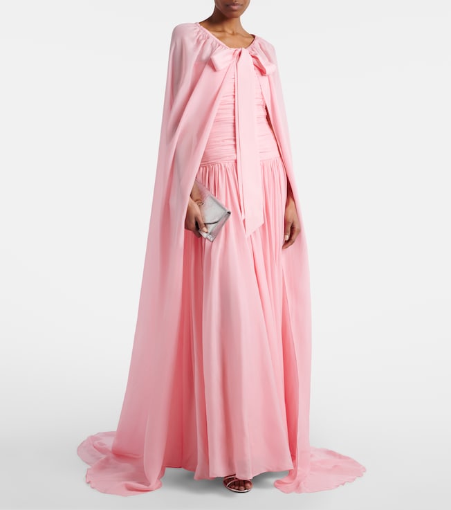 LA FUORI Petal Pink draped caped gown
