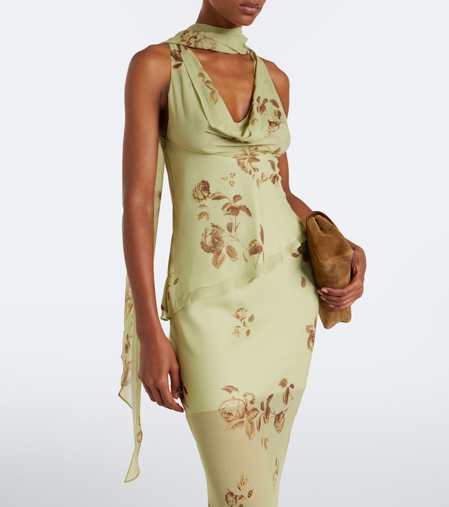 DE LA VALI Diosa floral scarf-detail georgette top
