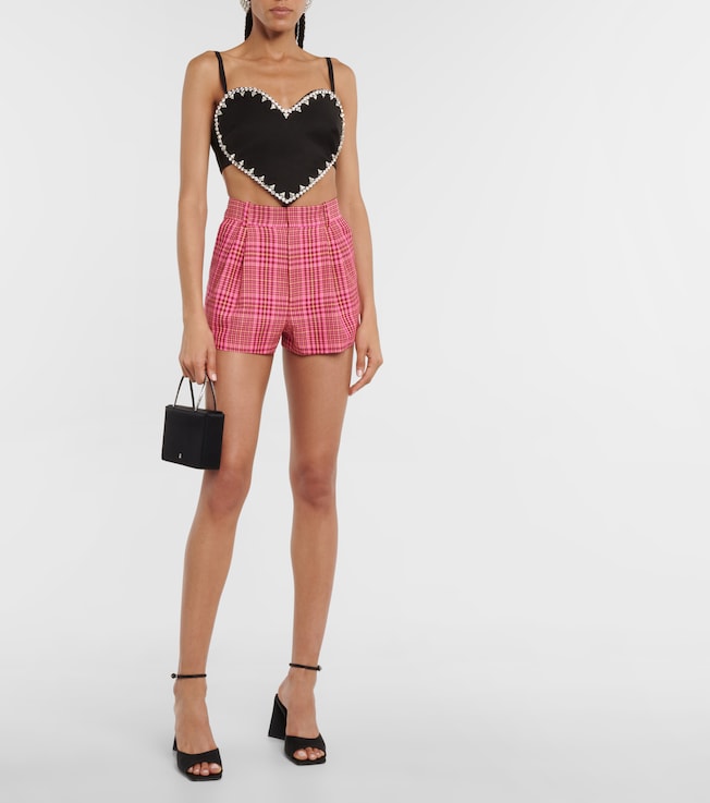 Area Checked wool-blend high-rise shorts