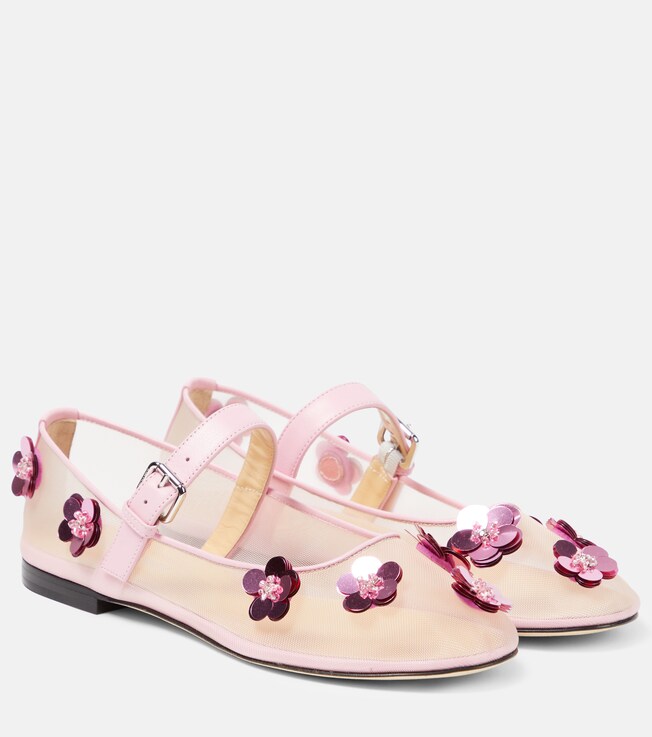 MACH & MACH Sequined leather-trimmed Mary Jane flats