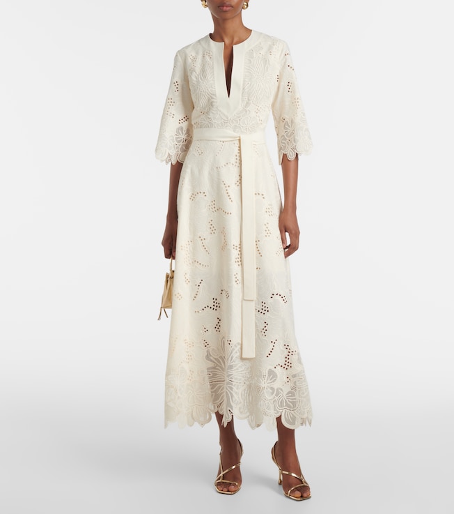 Elie Saab Embroidered broderie anglaise midi dress