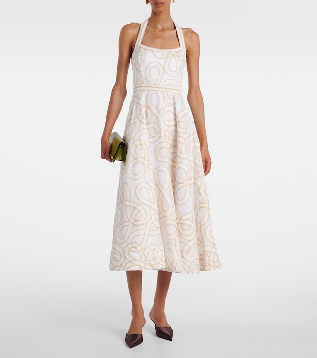 Rebecca Vallance Irena embroidered halterneck midi dress