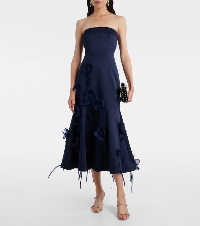 Rotate Floral-appliqué satin midi dress
