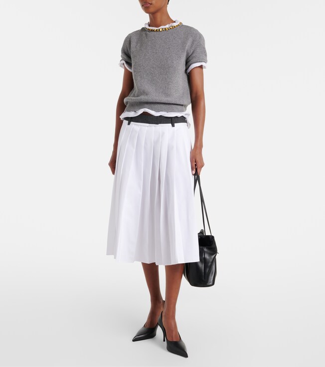 Prada Pleated cotton midi skirt