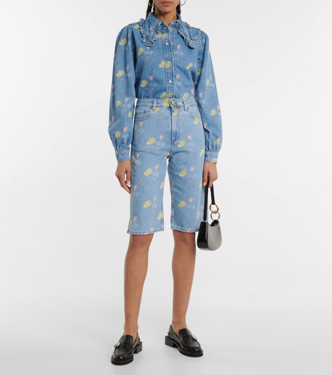 GANNI Floral denim Bermuda shorts