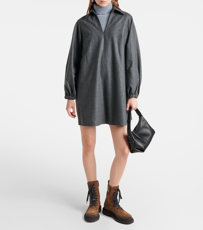 Brunello Cucinelli Balloon-sleeve flannel minidress