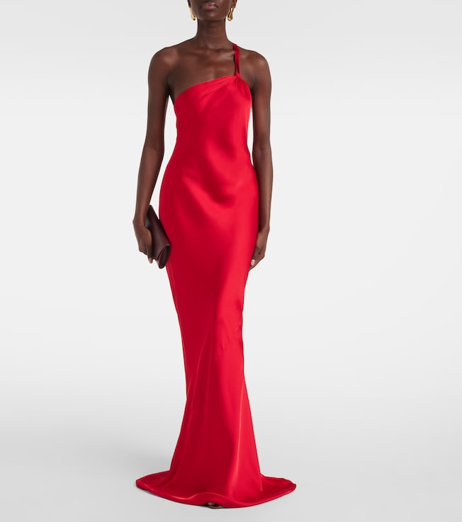 Norma Kamali Open-back one-shoulder satin gown