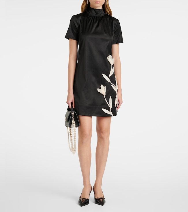 Staud Ilana floral-appliqué satin minidress