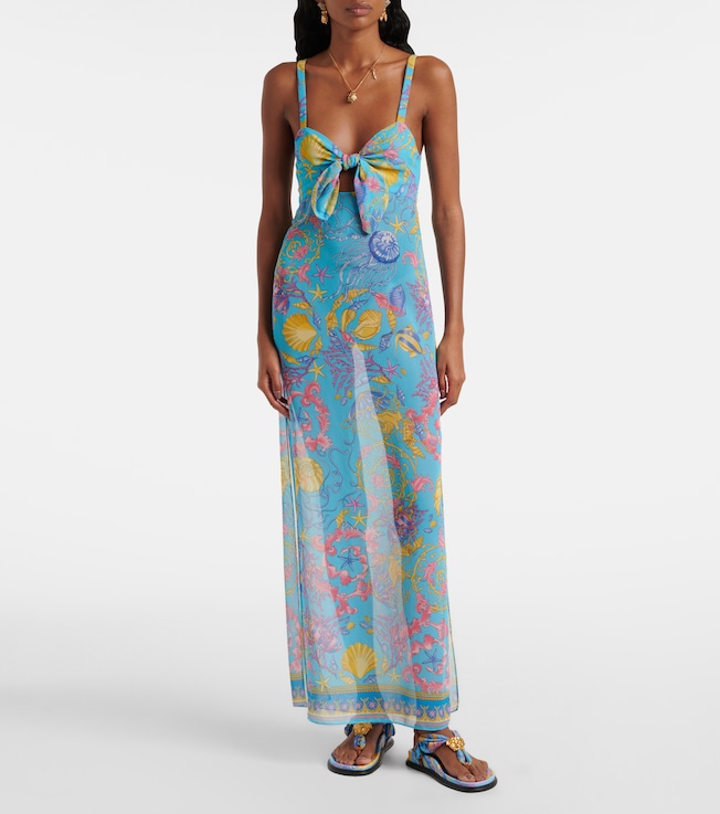 Versace Printed cutout semi-sheer maxi dress