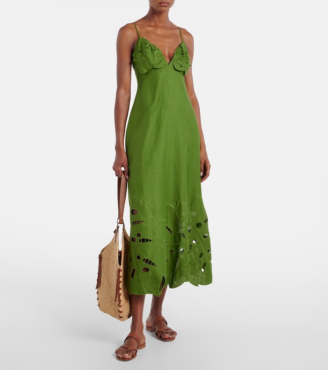 FARM Rio Embroidered linen midi dress
