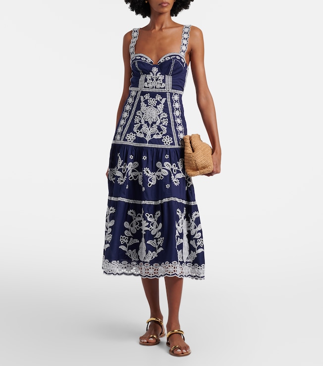 FARM Rio Embroidered cotton midi dress