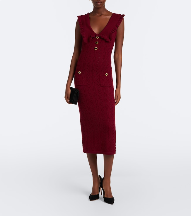 Alessandra Rich Ruffled knitted pointelle midi dress