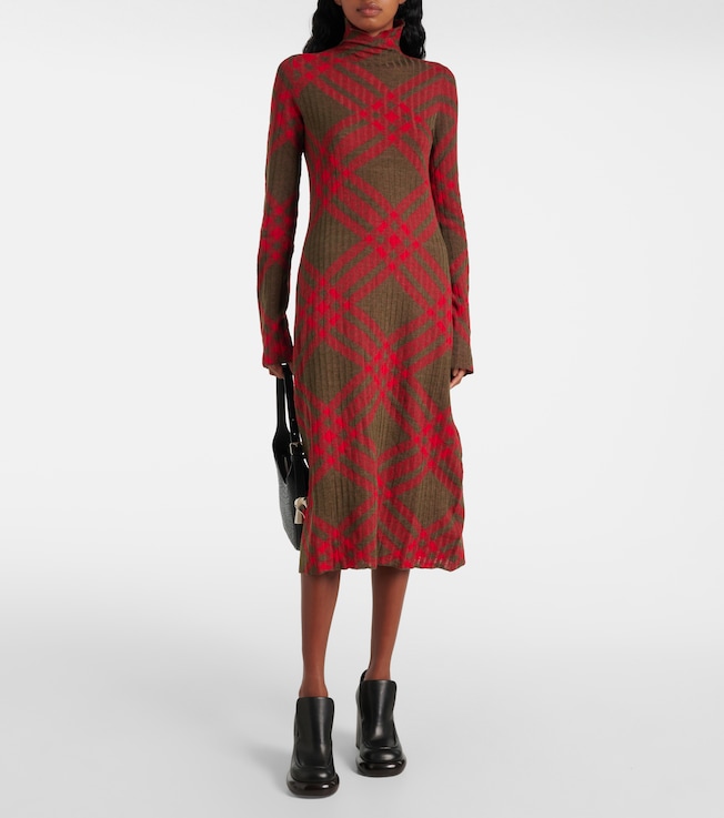Burberry Burberry Check ribbed-knit midi dress