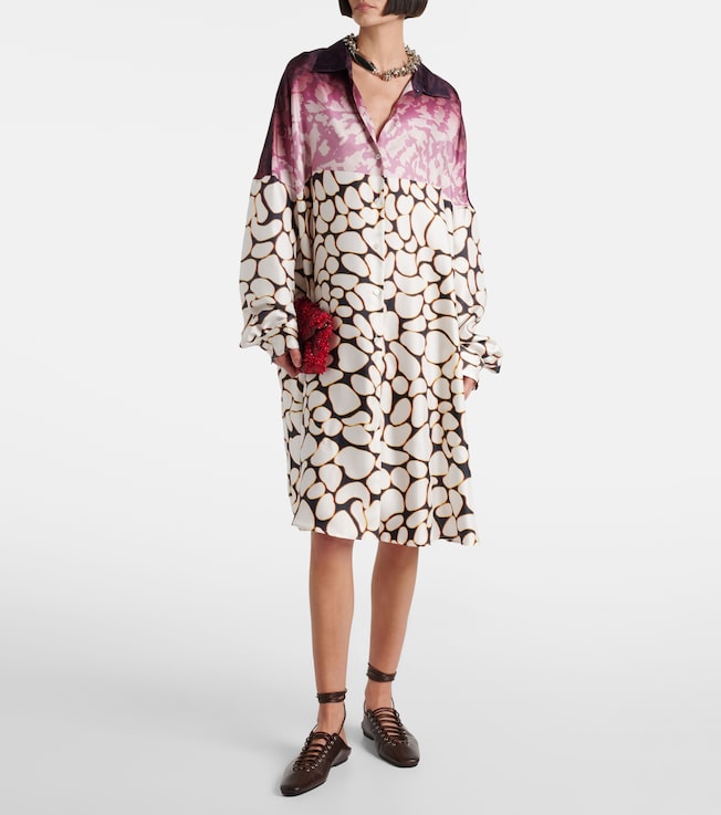 Dries Van Noten Colorblocked printed silk shirt dress