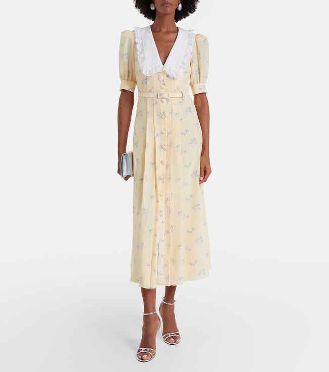 Alessandra Rich Lace-trimmed floral silk shirt dress