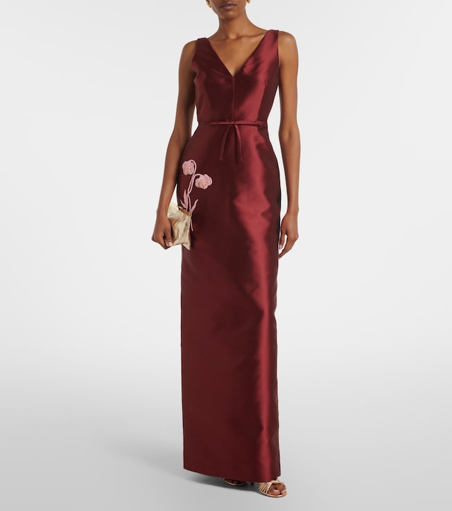 Erdem Floral-appliqué satin gown