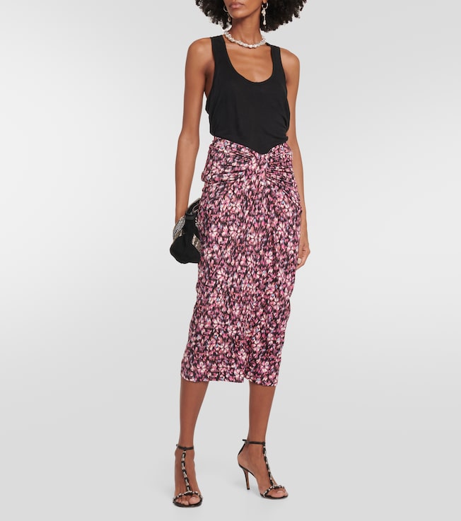 Marant Étoile Printed ruched jersey midi skirt