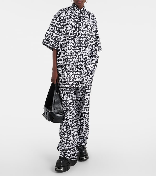 Vetements Printed high-rise cotton wide-leg pants