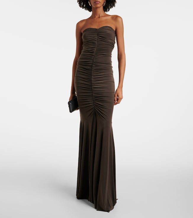 Norma Kamali Strapless ruched jersey gown