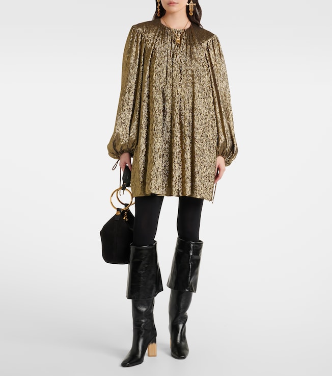 Chloé Balloon-sleeve silk-blend minidress