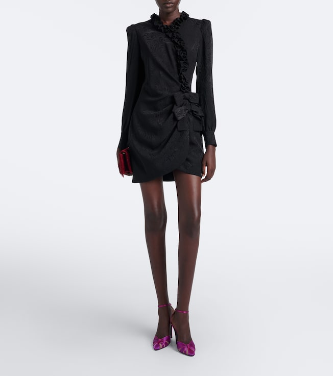 Alessandra Rich Bow-detail ruffled silk moiré minidress