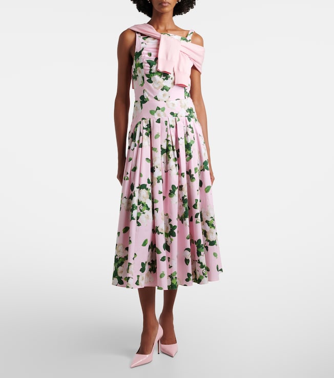 Carolina Herrera Floral pleated cotton-blend midi dress