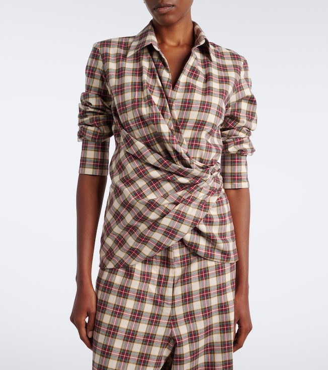 Dries Van Noten Draped plaid cotton flannel shirt