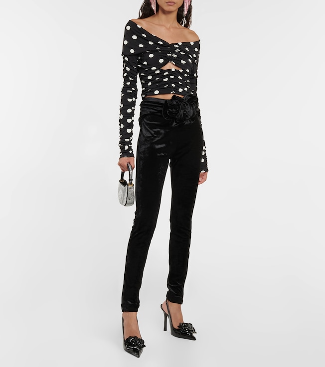 Magda Butrym Floral appliquéd velvet leggings