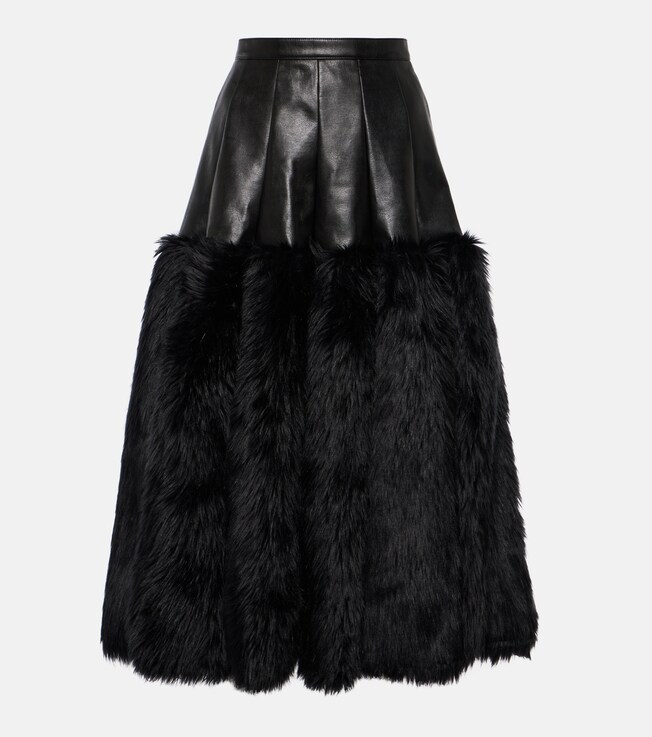 Midirock aus Lederimitat mit Faux Fur | Junya Watanabe