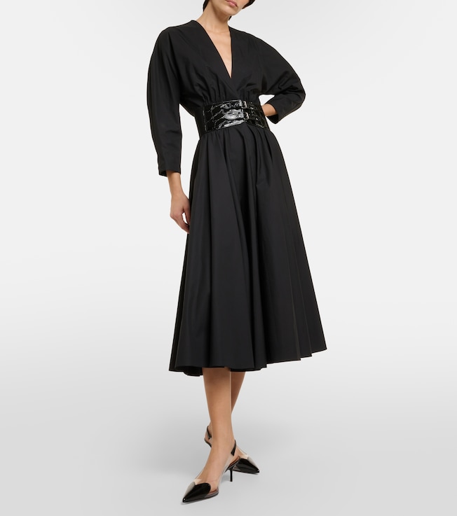 Alaïa Leather-trimmed cotton midi dress