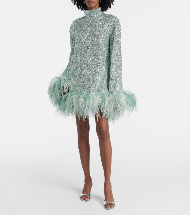 Taller Marmo Gina sequined feather-trimmed minidress