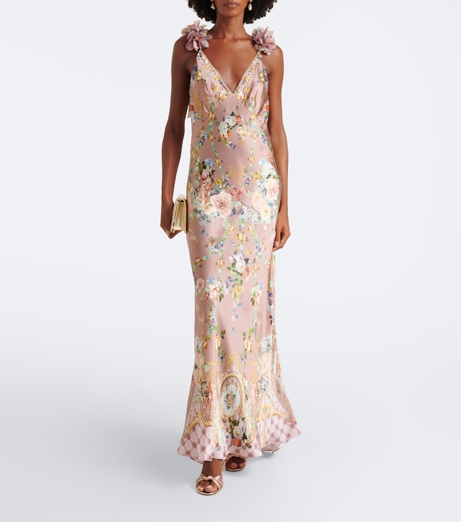 Camilla Floral silk satin slip dress