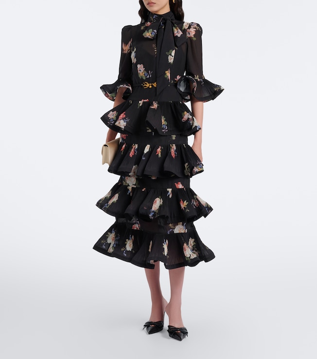 Zimmermann Floral pleated ruffled midi dress