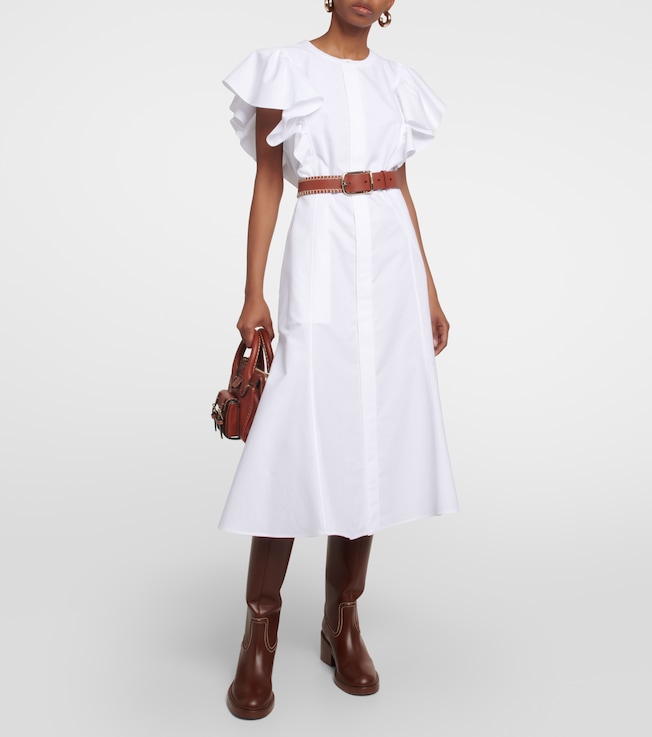 Chloé Ruffle-trimed cotton midi dress